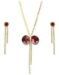 Pami Accessories Set colier si cercei cu cristale Swarovski, placate cu Aur 14K, SC-100-120, auriu/rosu