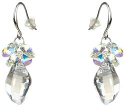 Pami Accessories Cercei dama cu cristale Swarovski frunza, placati cu aur alb, 4 x 1.3 cm, Argintiu