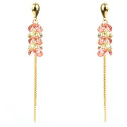 Pami Accessories Cercei dama lungi cu cristale Swarovski si lantisor, placati cu aur, 6.5 x 0.8 cm, Auriu/Roz