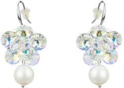Pami Accessories Cercei dama cu cristale Swarovski si perla, placati cu aur alb, 4 x 2.3 cm, Argintiu