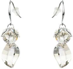 Pami Accessories Cercei dama cu cristale Swarovski frunza, placati cu aur alb, 4 x 1.3 cm, Bej deschis