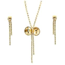 Pami Accessories Set colier si cercei cu cristale Swarovski, placate cu Aur 14K, SC-100-120, auriu/bej