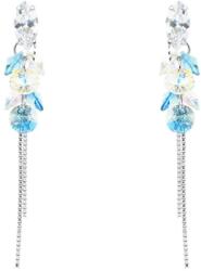 Pami Accessories Cercei dama lungi cu cristale Swarovski, placati cu aur alb, 5.5 x 0.8 cm, Argintiu/Bleu