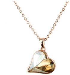 Pami Accessories Colier cu cristal Swarovski inima, placat cu aur roz, 40 + 5 cm, CLC-80, Auriu roze/Bej
