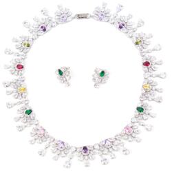 Pami Accessories Set colier cu cercei Elegant Colors placat cu aur alb 18k