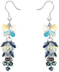 Pami Accessories Cercei dama fluturas cu cristale Swarovski, placati cu aur alb, 5.5 x 1.3 cm, Albastru