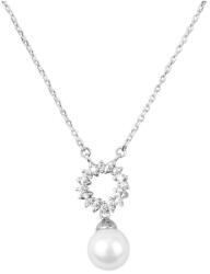 Pami Accessories Colier cu perla si floare strasuri placat cu aur alb, CLC-50, 38 + 5 cm, Argintiu