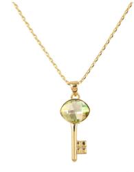 Pami Accessories Colier cheie cu cristal Swarovski placat cu aur, CLC-50, 39 + 3 cm, Auriu/Verde