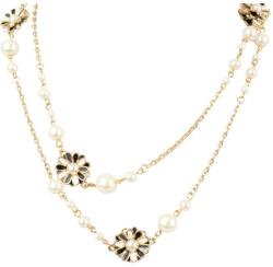 Pami Accessories Colier perle si flori placat cu aur, CLC-60, 84 + 5 cm, Auriu/Negru