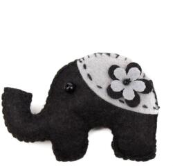 Pami Accessories Brosa dama handmade elefant cu foare, 7, 5x5 cm, negru