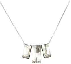 Pami Accessories Colier 3 cristale Swarovski placat cu aur alb, CLC-50, 38 + 3 cm, Argintiu/Bej