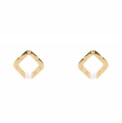 Pami Accessories Cercei dama romb cu cristal placati cu aur, CCC-20, 10x10 mm, Auriu