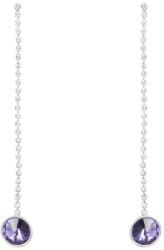 Pami Accessories Cercei dama cu strasuri si cristal Swarovski rotund, placati cu aur alb, 7x9 mm, CCC-60, Argintiu/Mov