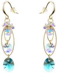 Pami Accessories Cercei dama cu cristale Swarovski, placati cu aur, 5.5 x 1.2 cm, Albastru