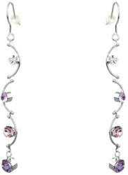 Pami Accessories Cercei dama cu cristale Swarovski, placati cu aur alb, 7x0.6 cm, CCC-40, Argintiu/Mov