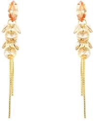 Pami Accessories Cercei dama lungi cu cristale Swarovski, placati cu aur, 5.5 x 0.8 cm, Auriu/Bej