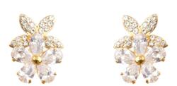Pami Accessories Cercei dama doua flori placati cu aur, CCC-30, 20x13 mm, Auriu