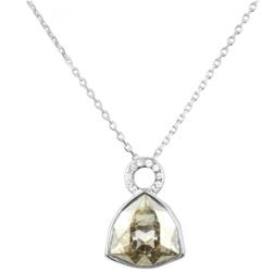 Pami Accessories Colier cu cristal Swarovski triunghi si strasuri, placat cu aur alb, 41 + 5 cm, CLC-80, Argintiu/Bej