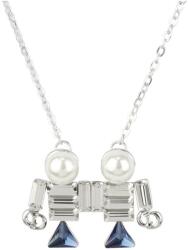 Pami Accessories Colier gemeni cu perle si cristale Swarovski placat cu aur alb, CLC-50, 42 + 5 cm, Argintiu