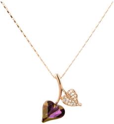 Pami Accessories Colier frunze cu cristal Swarovski placat cu aur roz, CLC-90, 40 + 6 cm, Auriu roze/Mov