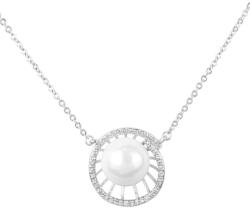 Pami Accessories Colier cu perla placat cu aur alb, CLC-60, 41 + 4 cm, Argintiu
