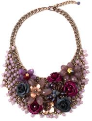 Pami Accessories Colier statement cu flori si lant mare, CLC-100, 50 + 7 cm, Mov