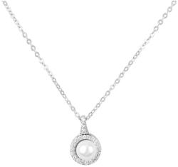 Pami Accessories Colier cu perla si strasuri placat cu aur alb, CLC-50, 40 + 5 cm, Argintiu