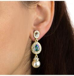Pami Accessories Cercei dama cu cristal Swarovski, strasuri si perla, 4.3x1.2 cm, CCC-90, Multicolor
