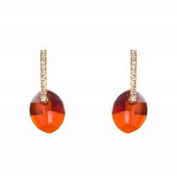 Pami Accessories Cercei dama cu cristal Swarovski oval, placati cu aur, 2.5 x 1.1 cm, Rosu
