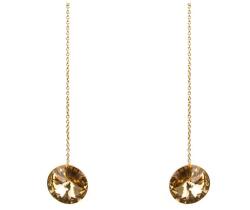Pami Accessories Cercei dama cristal Swarovski rotund, placati cu aur, 6x1.5 cm, CCC-60, Maro/Auriu
