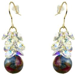 Pami Accessories Cercei dama cu cristale Swarovski si piatra naturala rotunda, placati cu aur, 4.5 x 1.3 cm, Multicolor