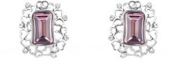 Pami Accessories Cercei dama cu cristal Swarovski dreptunghiular, placati cu aur alb, 18x15 mm, CCC-60, Argintiu/Mov