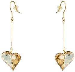 Pami Accessories Cercei dama cu cristal Swarovski inima, placati cu aur, 5.5 x 1.6 cm, Auriu/Bej