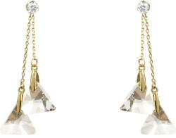 Pami Accessories Cercei dama cu cristale Swarovski triunghi, placati cu aur, 5 x 1.3 cm, Auriu