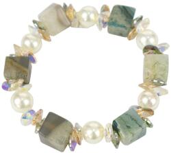 Pami Accessories Bratara de dama cu perle, cristale si pietre naturale, BC-300, 18 cm, Verde