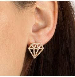Pami Accessories Cercei dama cu strasuri zirconiu, placati cu aur roz, 15x15 mm, CCC-70, Auriu roze