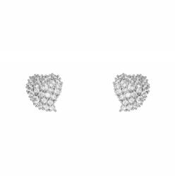 Pami Accessories Cercei dama Heart placati cu aur alb cu cristale zirconiu, 1x1 cm