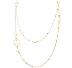 Pami Accessories Colier perle si simbolul pacii placat cu aur, CLC-60, 100 + 5 cm, Auriu