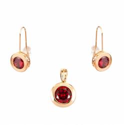 Pami Accessories Set cercei cu pandantiv placati cu aur roz 18K, cu cristal ziconiu rosu