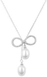 Pami Accessories Colier cu perle si strasuri placat cu aur alb, CLC-50, 42 + 5 cm, Argintiu