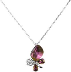 Pami Accessories Colier frunze cristale Swarovski placat cu aur alb, CLC-90, 38 + 5 cm, Argintiu/Mov