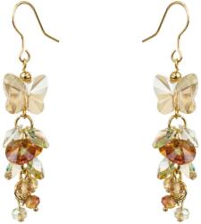 Pami Accessories Cercei dama fluturas cu cristale Swarovski, placati cu aur, 5.5 x 1.3 cm, Auriu/Maro