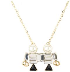 Pami Accessories Colier gemeni cu perle si cristale Swarovski placat cu aur, CLC-50, 42 + 5 cm, Auriu
