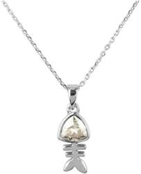 Pami Accessories Colier Fishbone cu cristal Swarovski placat cu aur alb, CLC-50, 40 + 5 cm, Argintiu