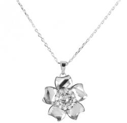Pami Accessories Colier cu floare cu cristale Swarovski, placat cu aur alb, 38 + 3 cm, CLC-140, Argintiu