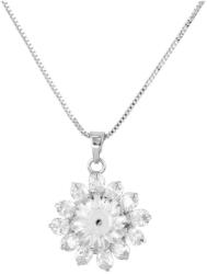 Pami Accessories Colier floare cristale Swarovski placat cu aur alb, CLC-100, 38 + 3 cm, Argintiu