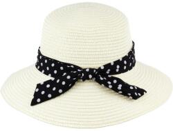 Pami Accessories Palarie dama de oras din paie cu fundita buline, 57 cm, Crem