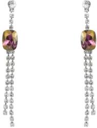 Pami Accessories Cercei dama cu cristal Swarovski si strasuri, placati cu aur alb, 4.8 x 0.6 cm, Argintiu/Mov