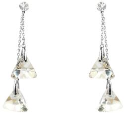 Pami Accessories Cercei dama cu cristale Swarovski triunghi, placati cu aur alb, 5 x 1.3 cm, Argintiu
