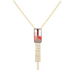 Pami Accessories Colier cu cristal Swarovski dreptunghi, placat cu aur, 37 + 3 cm, CLC-20, Rosu/Auriu